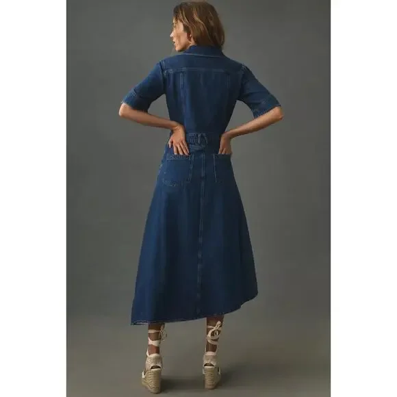 NWT ALIGNE Anthropologie Mateo Asymmetrical Denim Midi Shirt Dress Size 6 - Picture 6 of 7